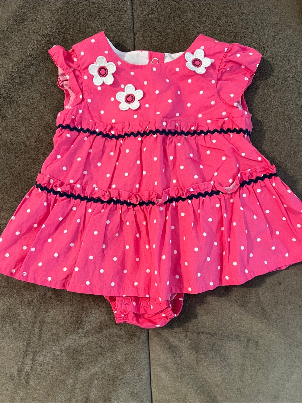 EUC Talbots Hot Pink Polka Dot One-Piece with Flower Appliqués
